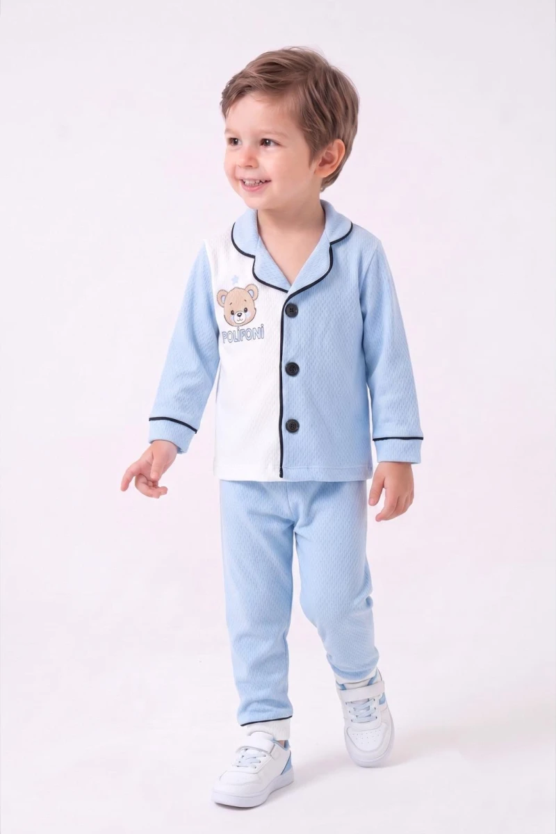 DAMLA DESEN AYICIK YAKALI ÇOCUK PİJAMA TAKIMI 5088