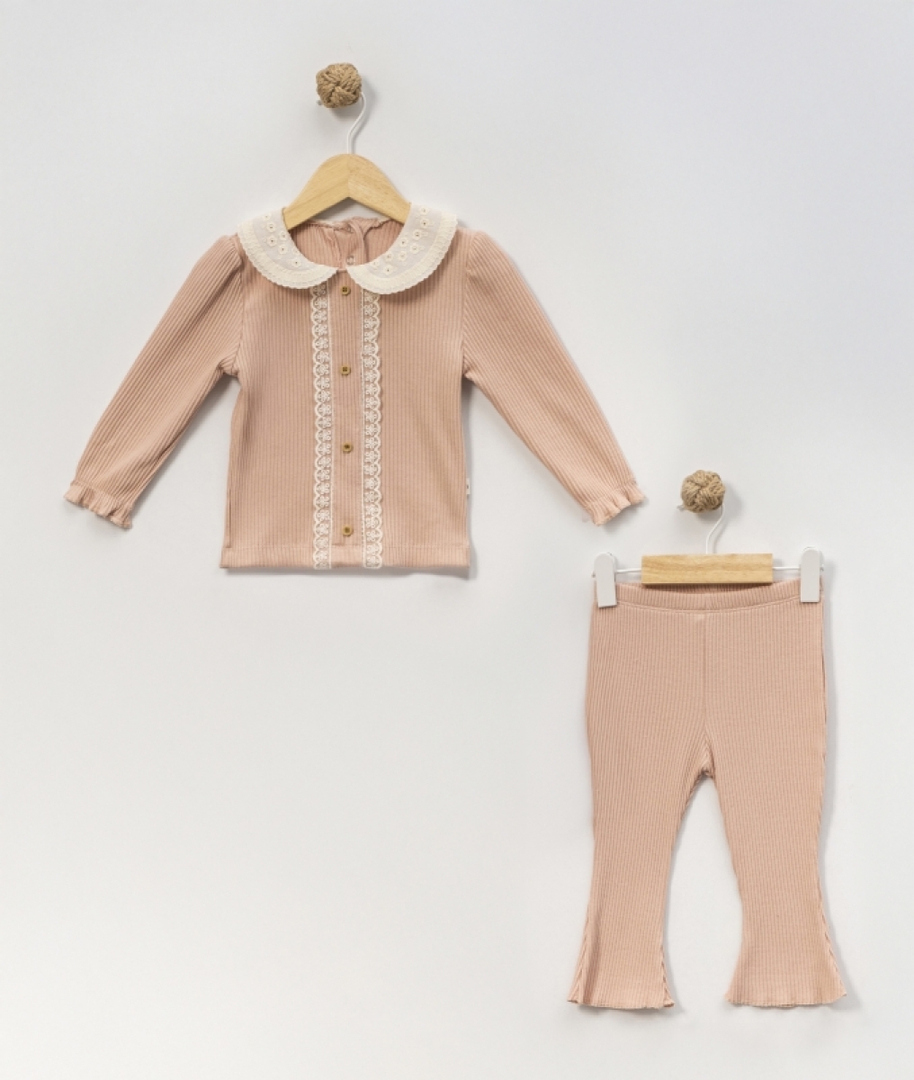 DANTEL GARNİLİ YAKALI BEBE KIZ TAKIM 1350