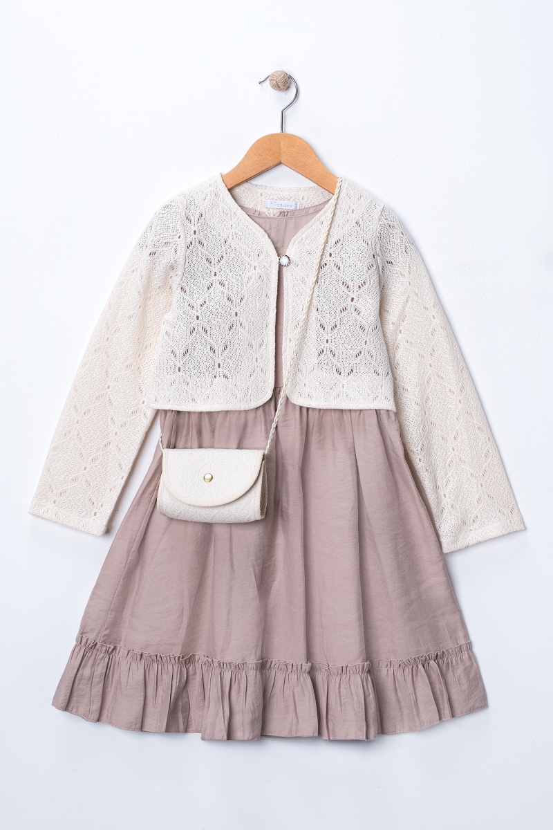 DANTEL HIRKALI ÇANTALI KIZ ÇOCUK ELBİSE 4392