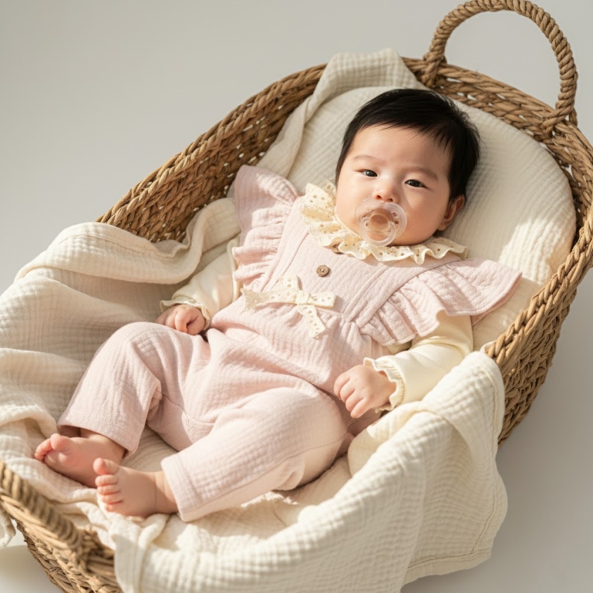 DANTEL YAKALI ÇİÇEK DÜĞMELİ KIZ BEBE TULUM 1118