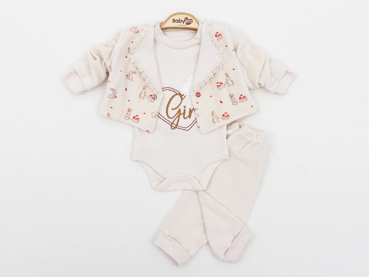 DANTELLİ CEKET KADİFE 3 LÜ BEBE TAKIM 2467