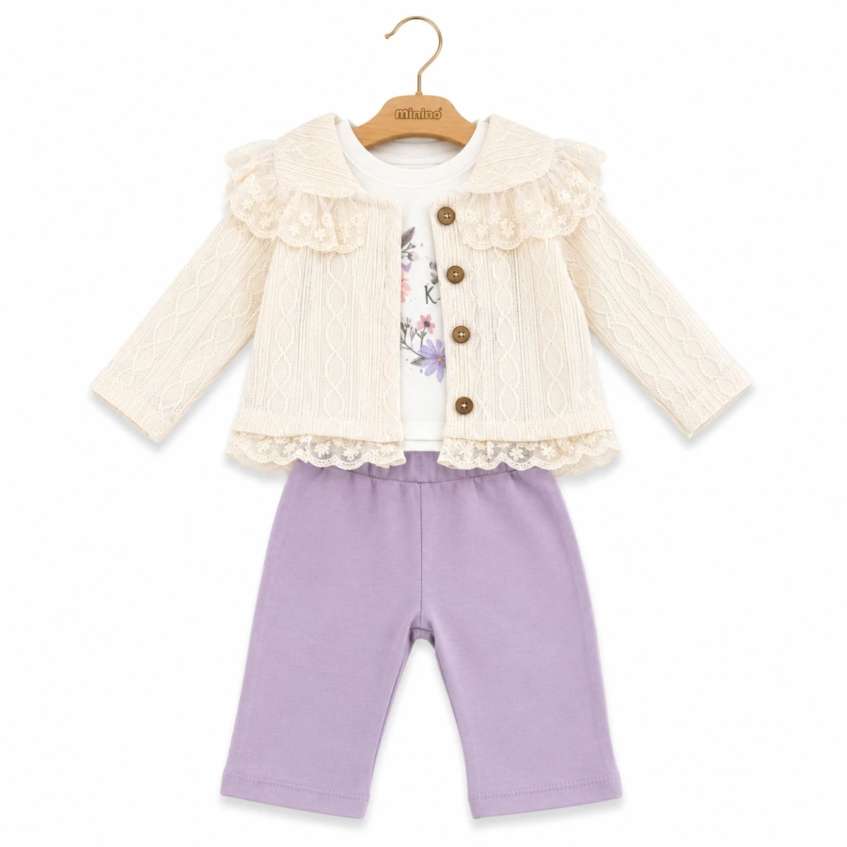 DANTELLİ HIRKALI KIZ BEBE 3 LÜ TAKIM 1902