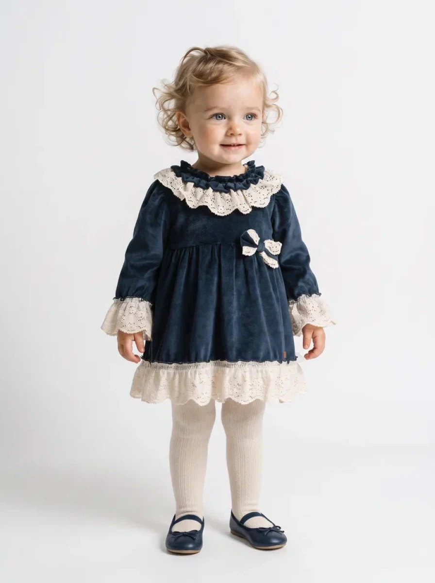 DANTELLİ KADİFE KIZ BEBE ELBİSE 26191