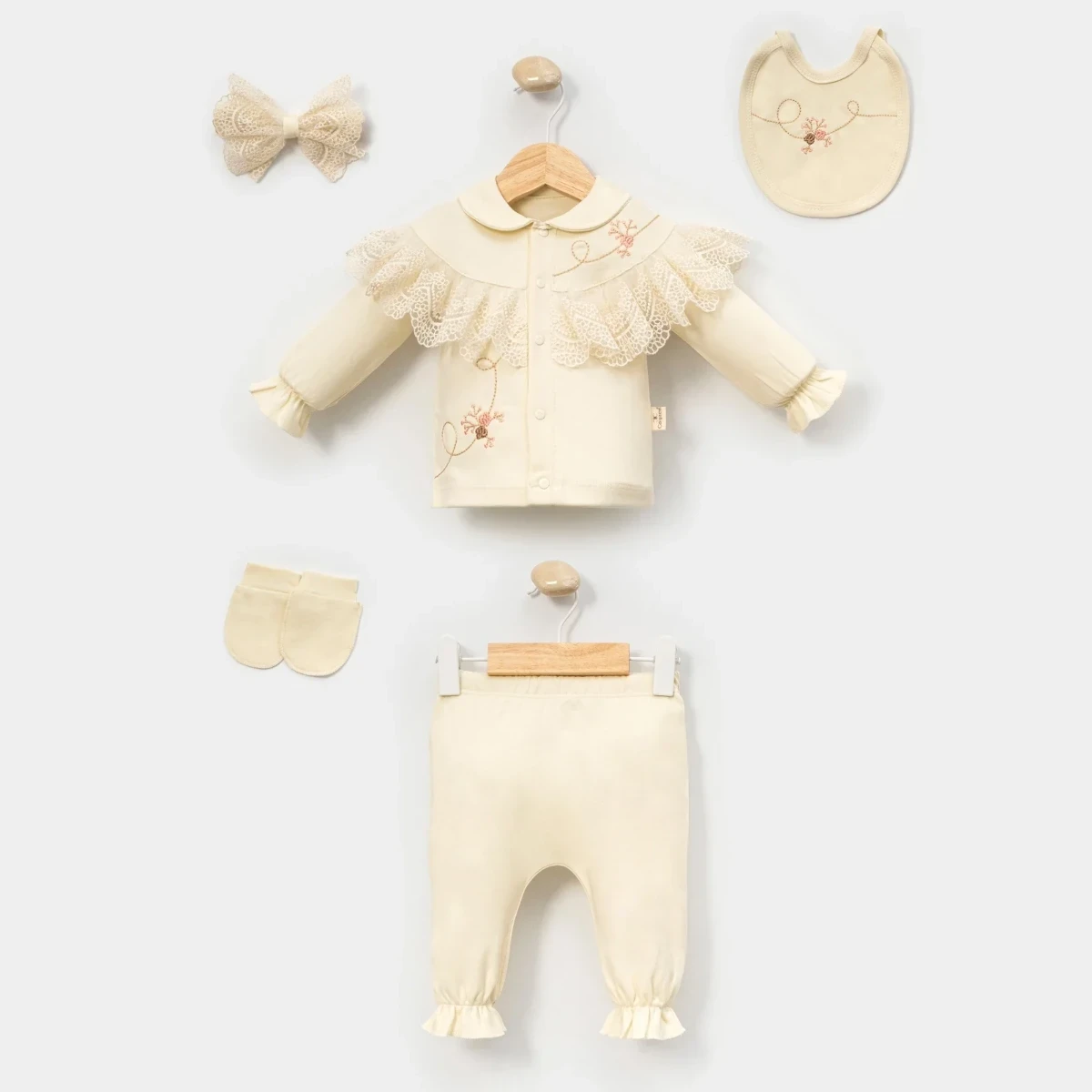 DANTELLİ PAMUKLU KIZ BEBE 5 Lİ SET 2137