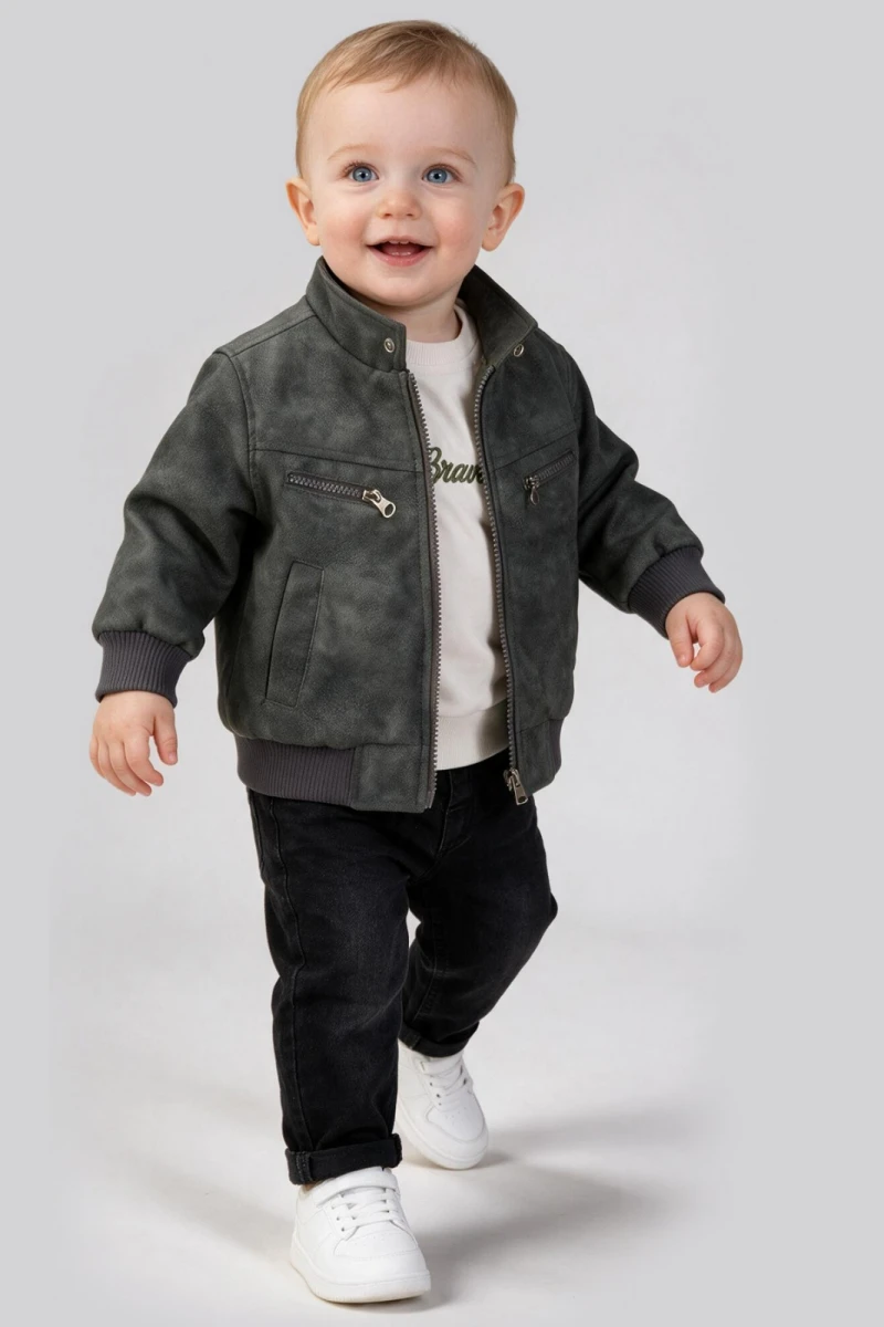 DERİ CEKETLİ 3 LÜ ERKEK BEBE TAKIM 16181