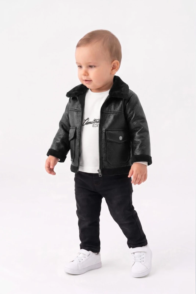 DERİ CEKETLİ 3 LÜ ERKEK BEBE TAKIM 3915
