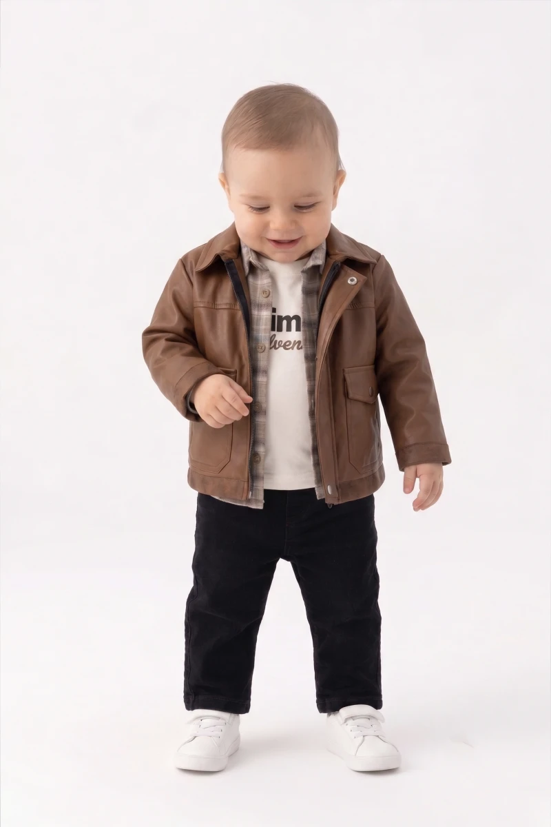 DERİ CEKETLİ 4 LÜ ERKEK BEBE TAKIM 3922
