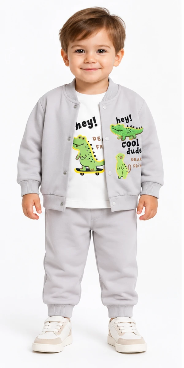 DİNO BASKILI 3 LÜ ERKEK BEBE TAKIM 3113