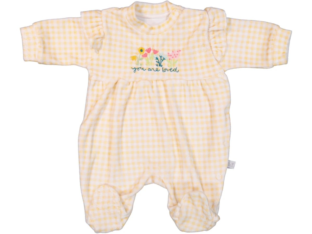 EKOSE BASKILI ÇİÇEK NAKIŞLI KIZ BEBE KADİFE TULUM 2120