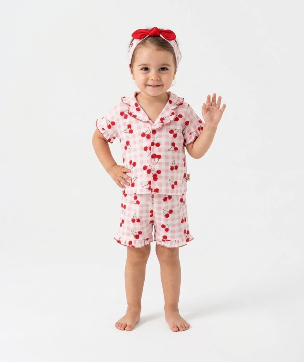 EKOSE KİRAZLI KIZ BEBE YAZLIK PİJAMA TAKIM 6122