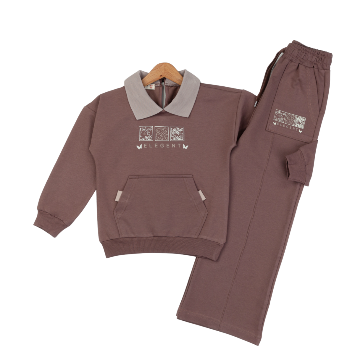 ELEGENT BASKILI KANGURU CEPLİ KIZ ÇOCUK TAKIM 6063