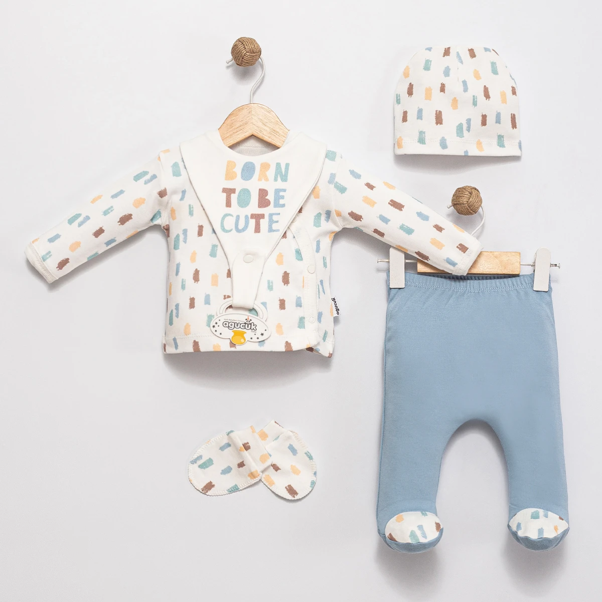 EMZİK DETAYLI 5 Lİ ERKEK BEBE ZIBIN TAKIMI 10178