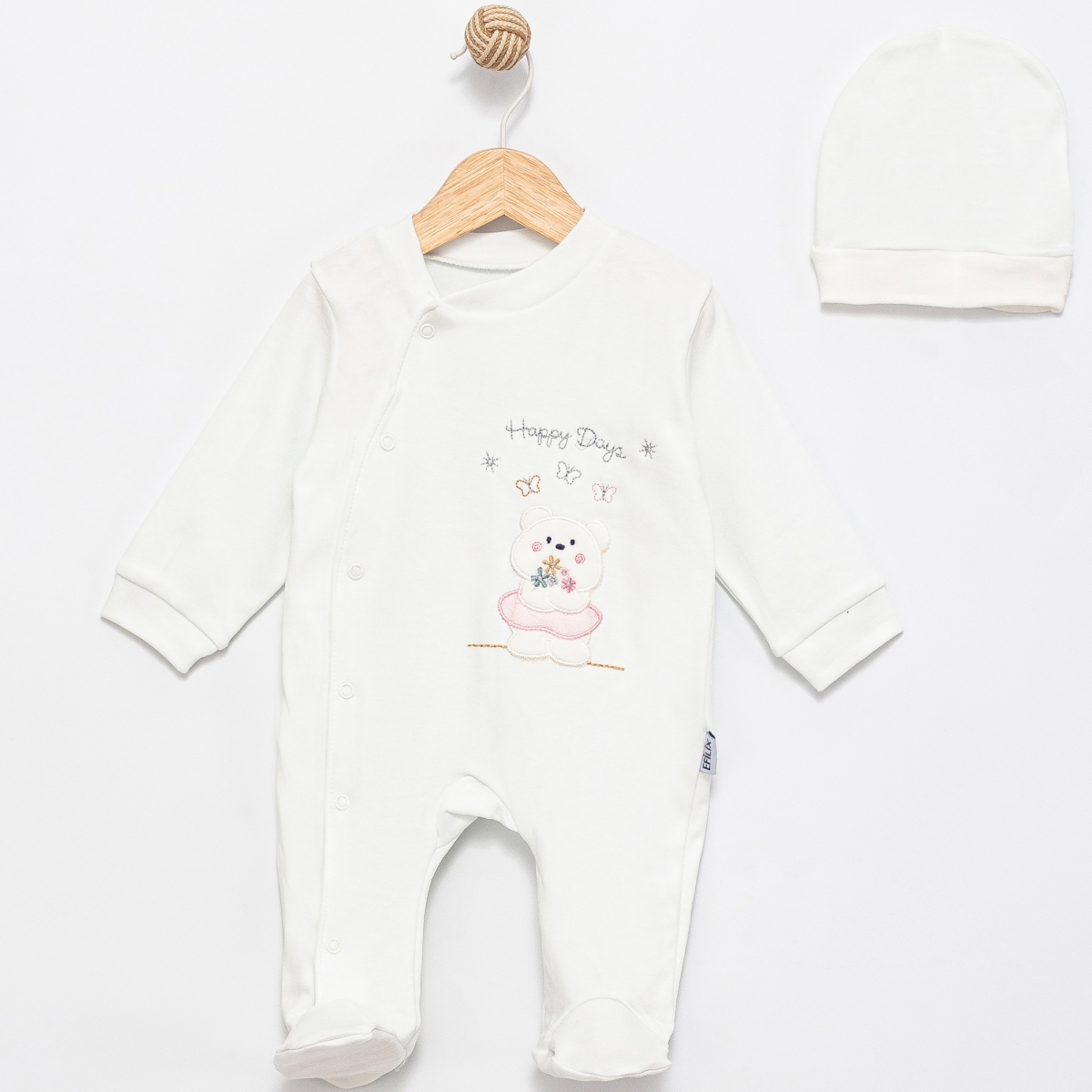 ETEKLİ AYICIK NAKIŞLI PENYE KIZ BEBE TULUM 1365