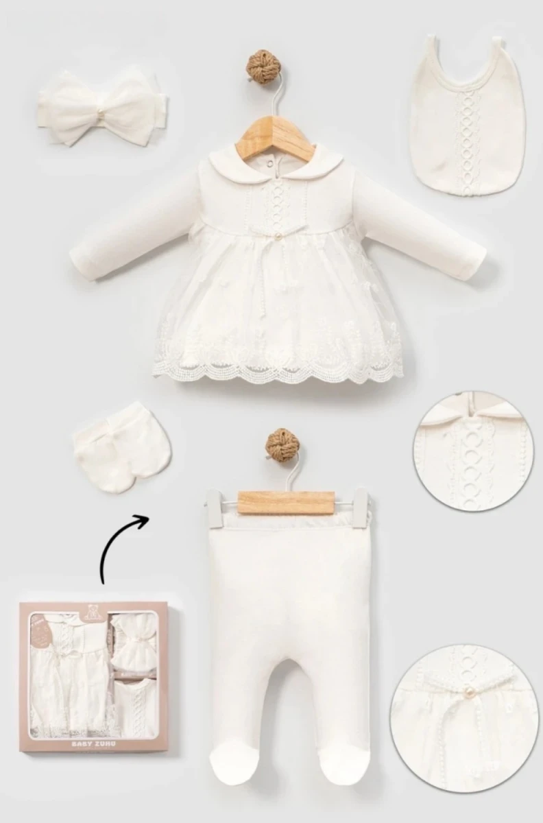 ETEKLİ BANDANALI KIZ BEBE 5 Lİ ZIBIN SET 3000