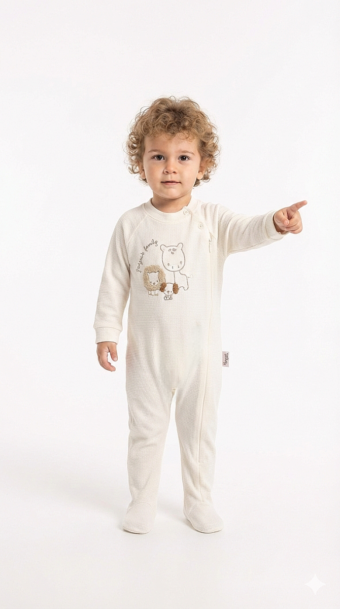 FAMİLY NAKIŞLI WAFFLE ERKEK BEBE TULUM 1015