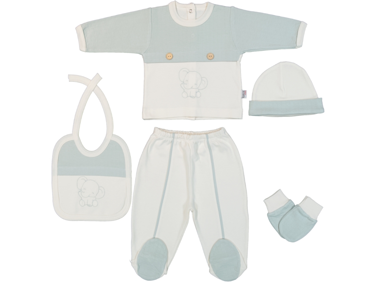 FİL NAKIŞLI 5 Lİ BEBE ZIBIN SET 7659