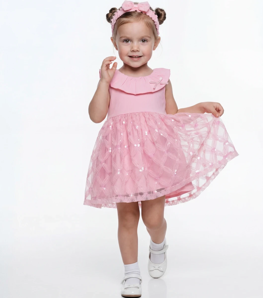 FIRFIR YAKALI PULLU KIZ BEBE ELBİSE 13641
