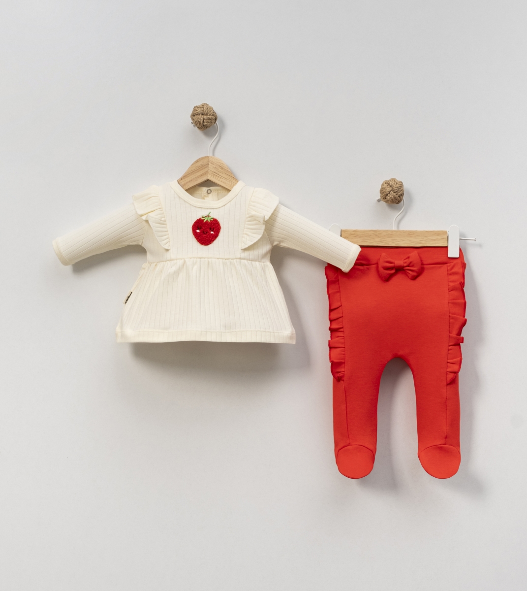 FIRFIRLI ÇİLEK NAKIŞLI 2 Lİ BEBE TAKIM 9435