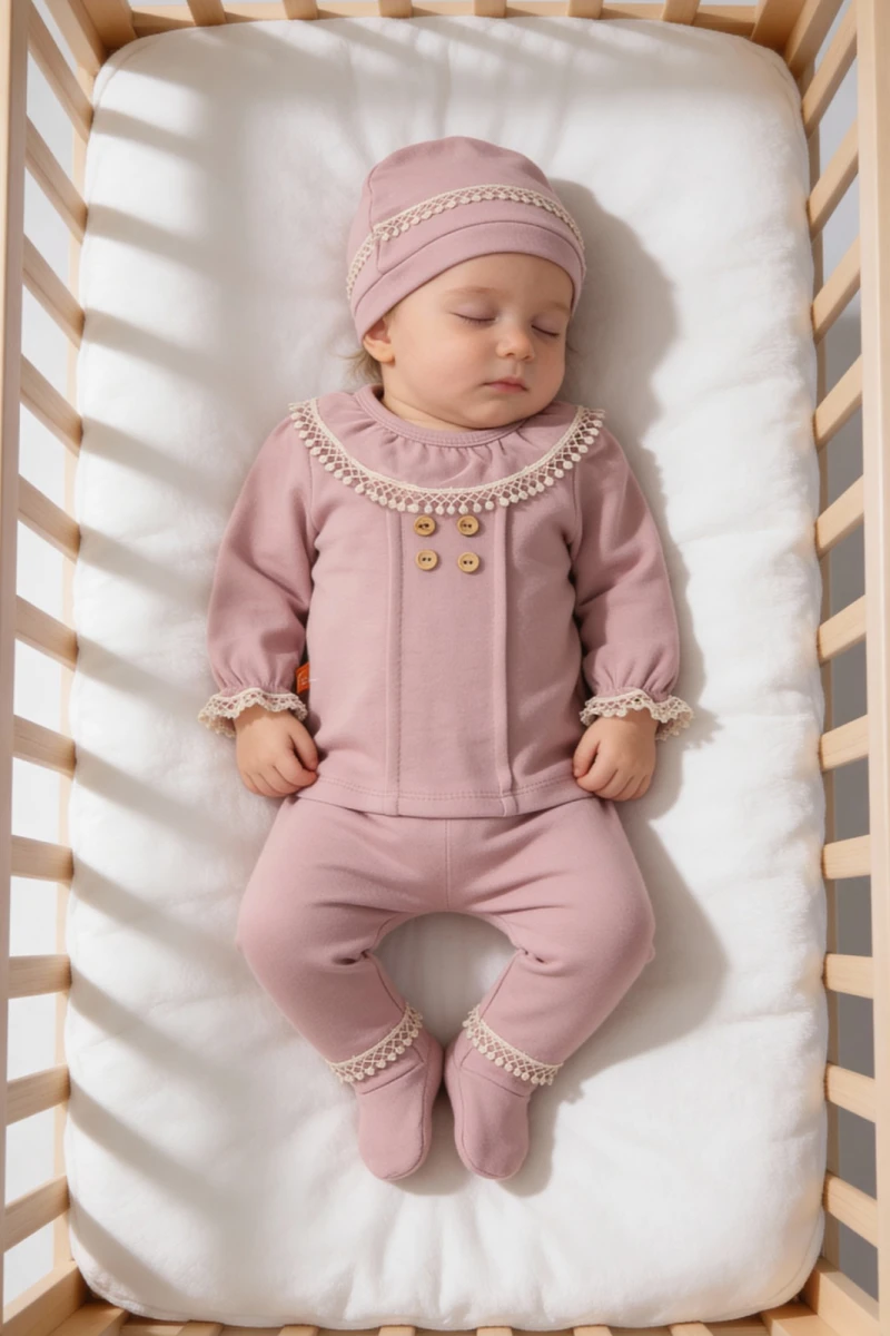 FIRFIRLI DANTELLİ KIZ BEBE 5 Lİ ZIBIN TAKIM 6247