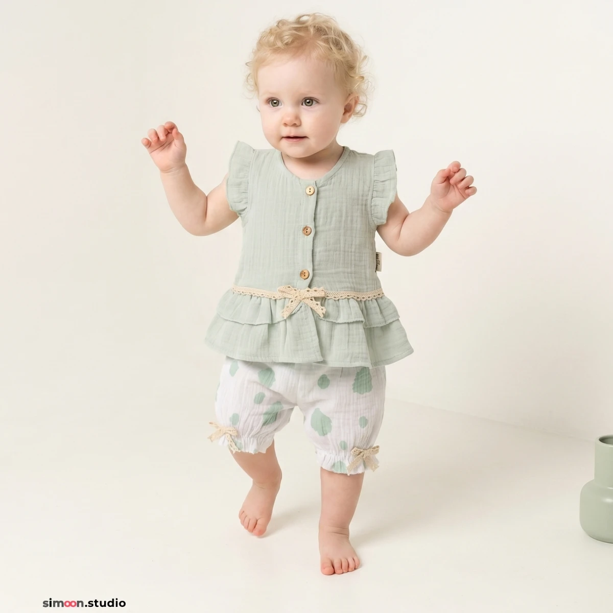 FIRFIRLI FİYONKLU KIZ BEBE 2 Lİ YAZLIK TAKIM 2623
