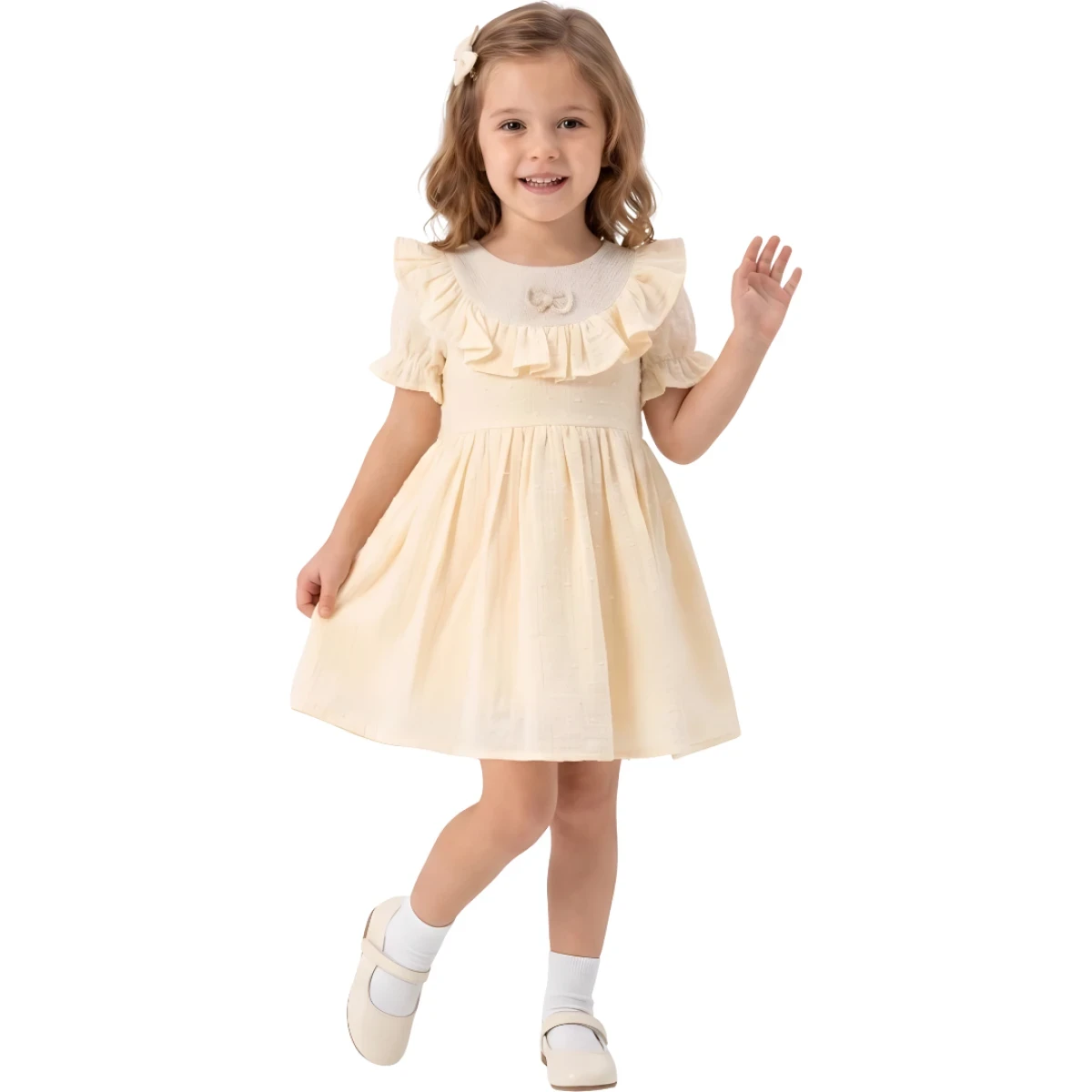 FIRFIRLI FİYONKLU KIZ ÇOCUK ELBİSE 6515