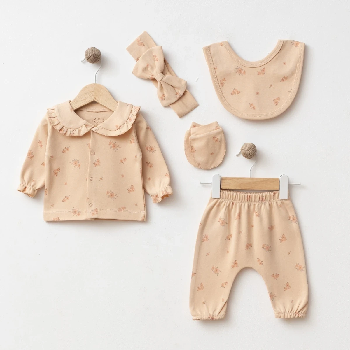FIRFIRLI YAKALI FLORA KIZ BEBE 5 Lİ ZIBIN SET 5086