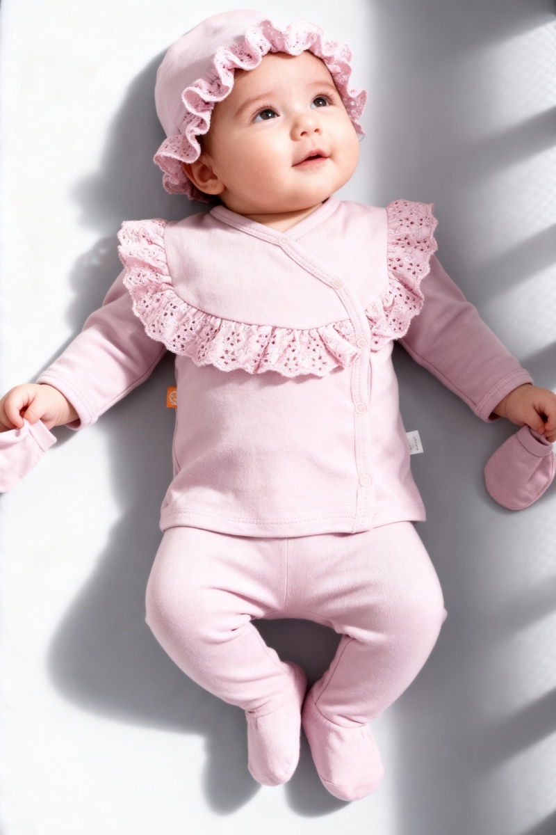 FIRFIRLI YANDAN ÇITÇITLI 5 Lİ KIZ BEBE ZIBIN TAKIM 6236