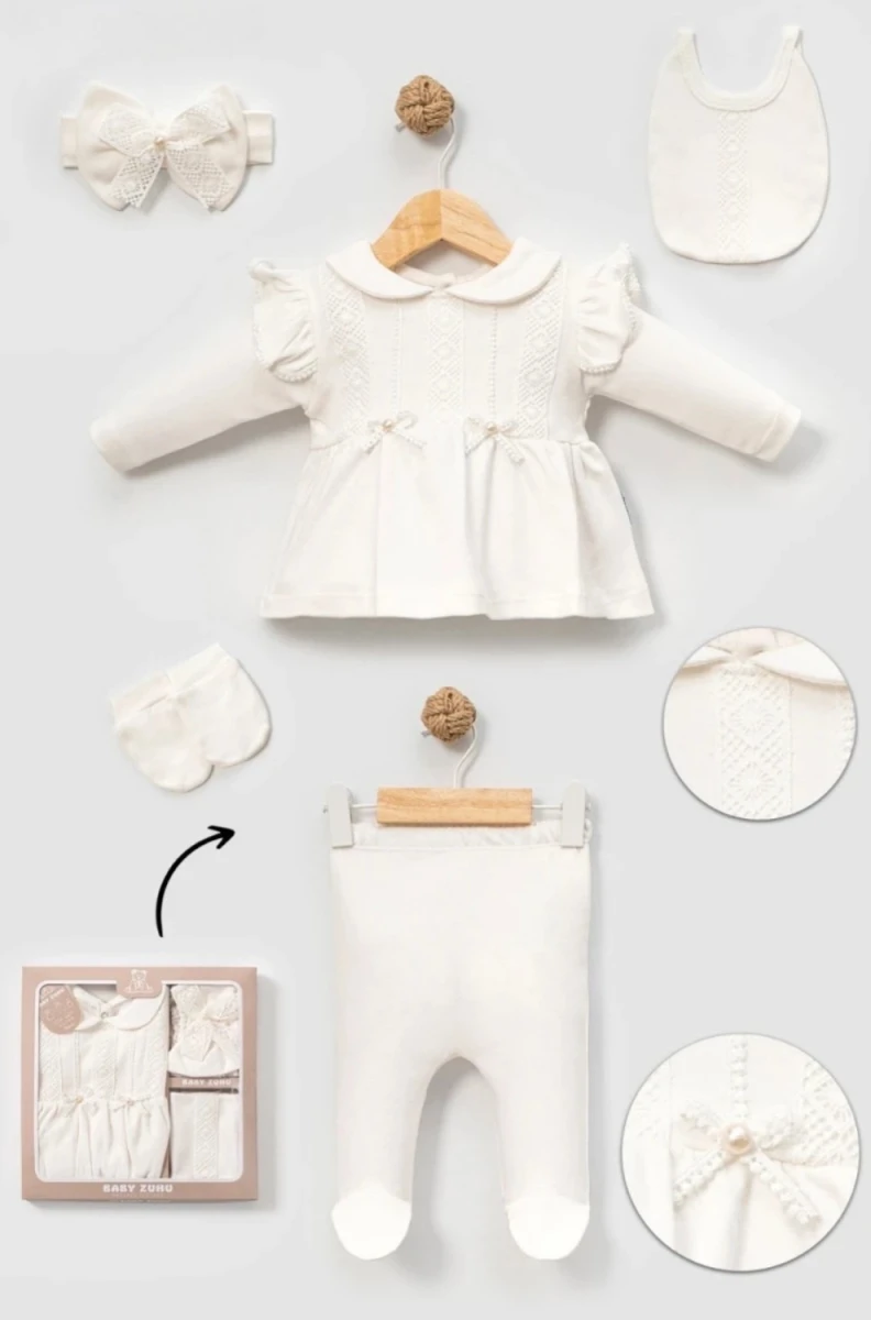 FİSTOLU BANDANALI KIZ BEBE 5 Lİ ZIBIN SET 2099