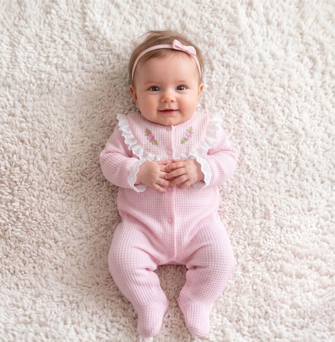 FİSTOLU ÇİÇEK NAKIŞLI KIZ BEBE TULUM 0299