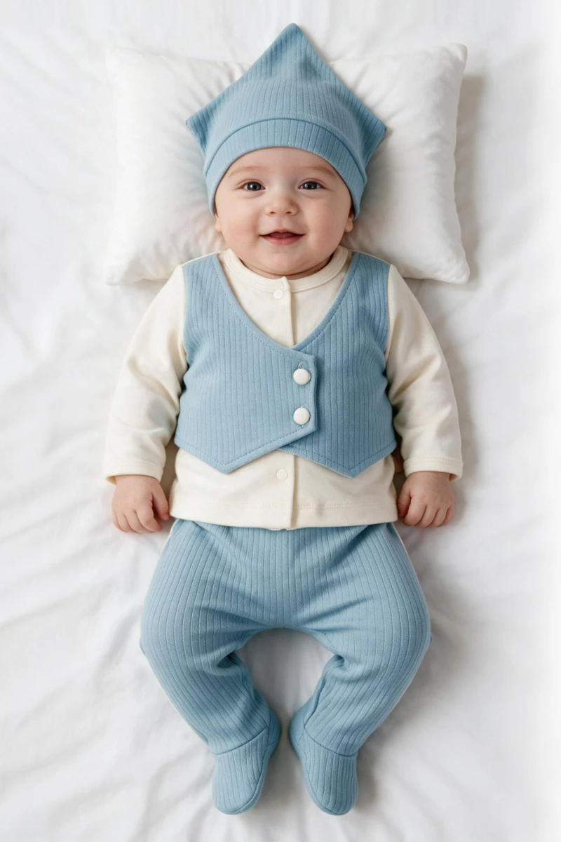 FİTİLLİ YELEKLİ PAMUKLU  5 Lİ ERKEK BEBE ZIBIN SET 6279