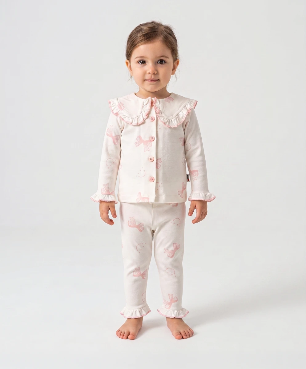 FİYONK BASKILI FIRFIRLI KIZ BEBE PİJAMA TAKIM 1127