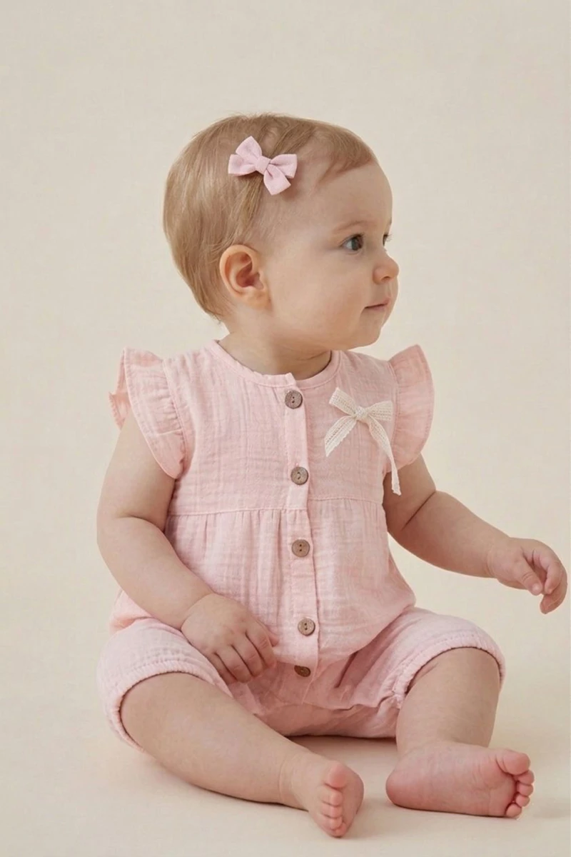 FİYONK DETAYLI MÜSLİN KIZ BEBE TULUM 1126