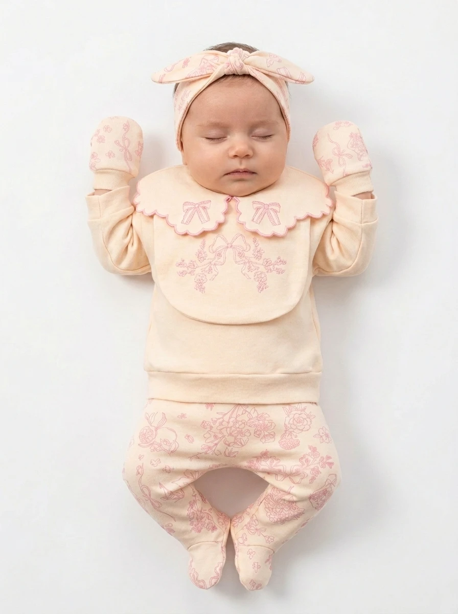 FİYONK NAKIŞLI KIZ BEBE BEŞLİ ZIBIN SET 53000