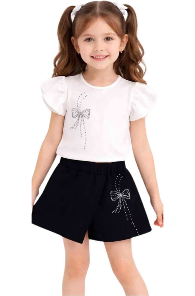 FİYONK TAŞLI ŞORT ETEKLİ KIZ ÇOCUK TAKIM 30457
