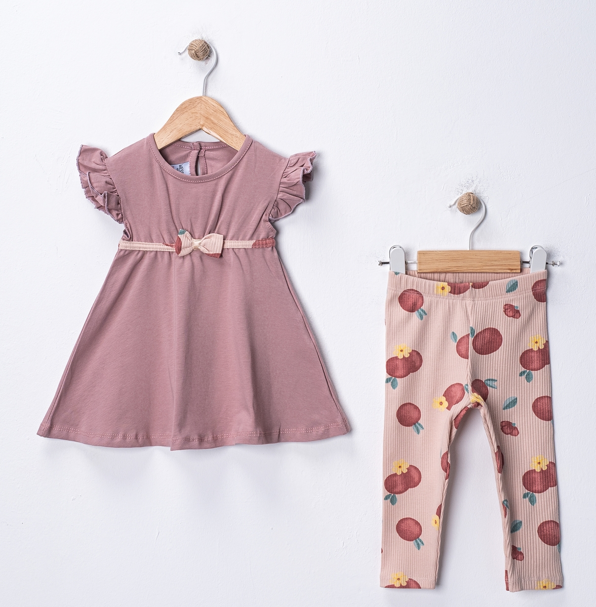 FİYONKLU DESENLİ TAYTLI KIZ BEBE TAKIM 27519