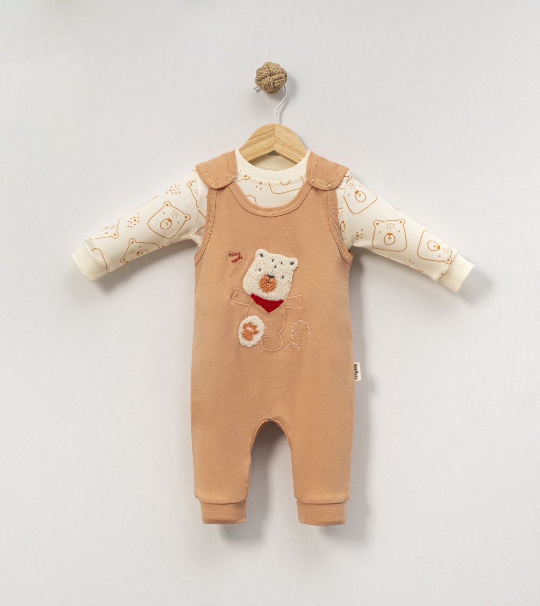 FULARLI AYI SÜZENE NAKIŞLI ERKEK BEBE SLOPET TAKIM 3014
