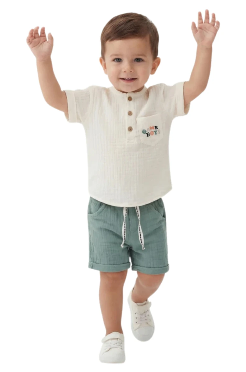 GAME BOYS NAKIŞLI ERKEK BEBE MÜSLİN TAKIM 2165