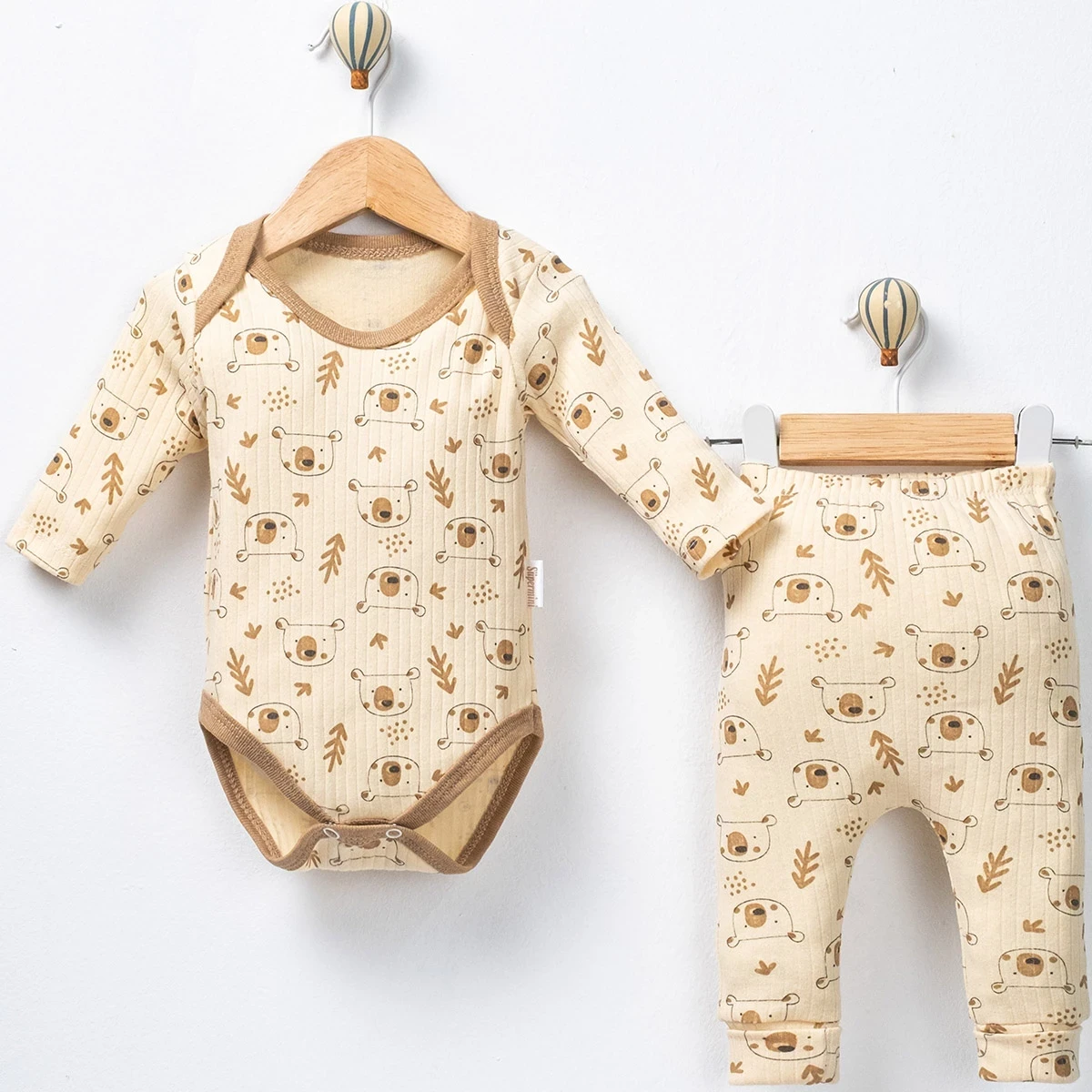 GEOMETRİK AYI BADİLİ 2 Lİ ERKEK BEBE TAKIM 50148