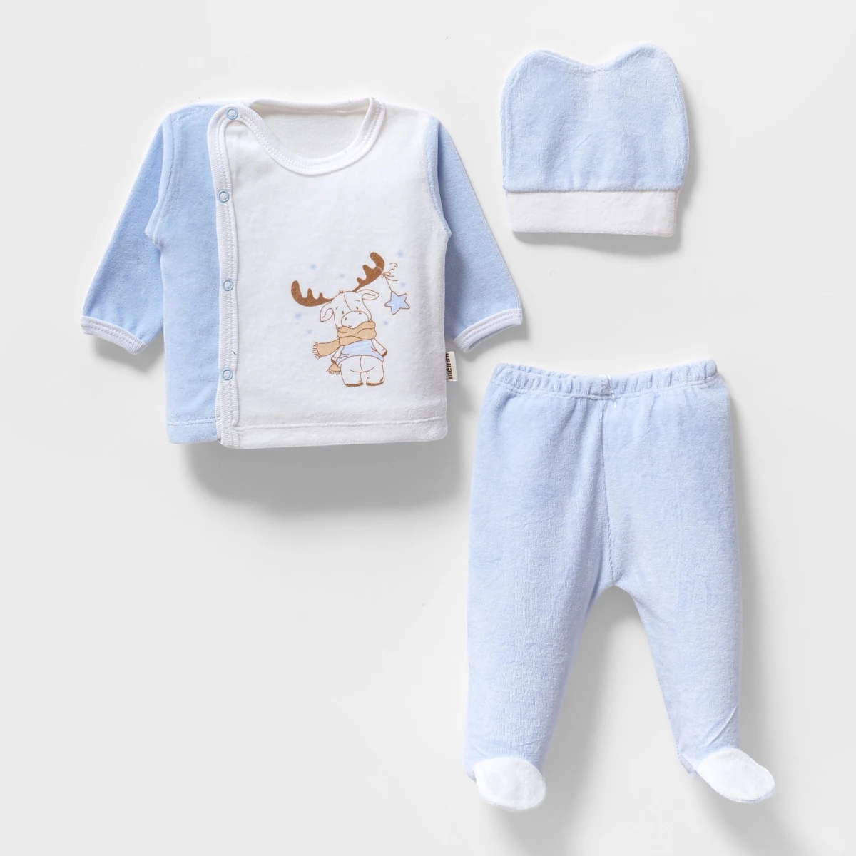 GEYİK BASKILI KADİFE 3 LÜ BEBE TAKIM 3659