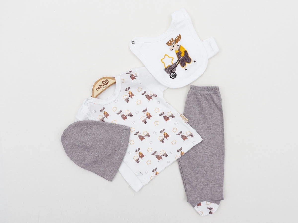 GEYİK BASKILI PAMUKLU 4 LÜ BEBE TAKIM 2355