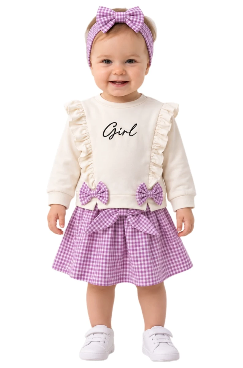 GİRL NAKIŞLI FİYONKLU 3 LÜ KIZ BEBE TAKIM 27923