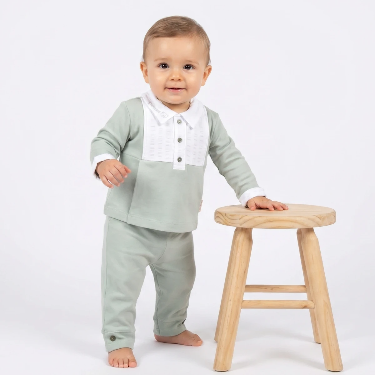 GOFRELİ YAKASI NAKIŞLI 2 Lİ ERKEK BEBE TAKIM 4021