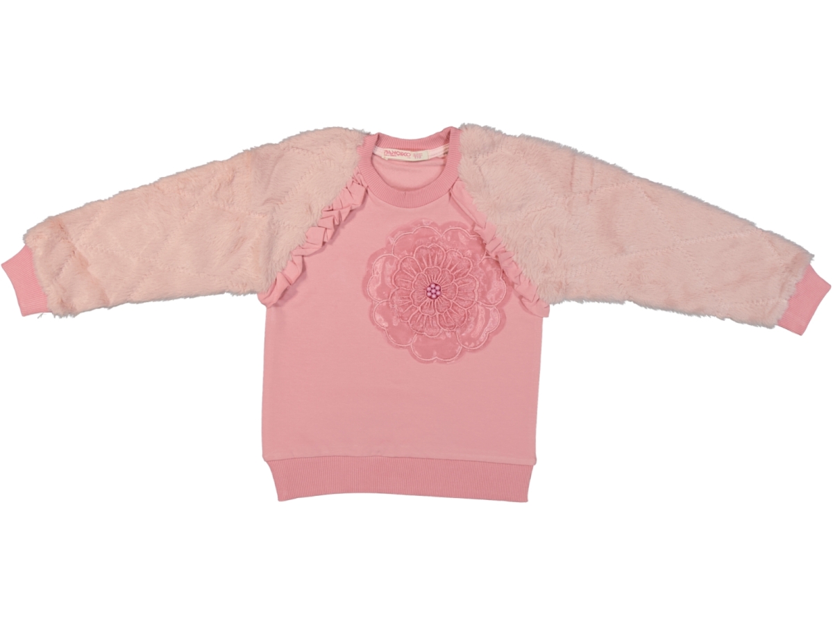 GÖĞÜS ÇİÇEKLİ APLİKELİ 3 İP KIZ ÇOCUK SWEAT 7629