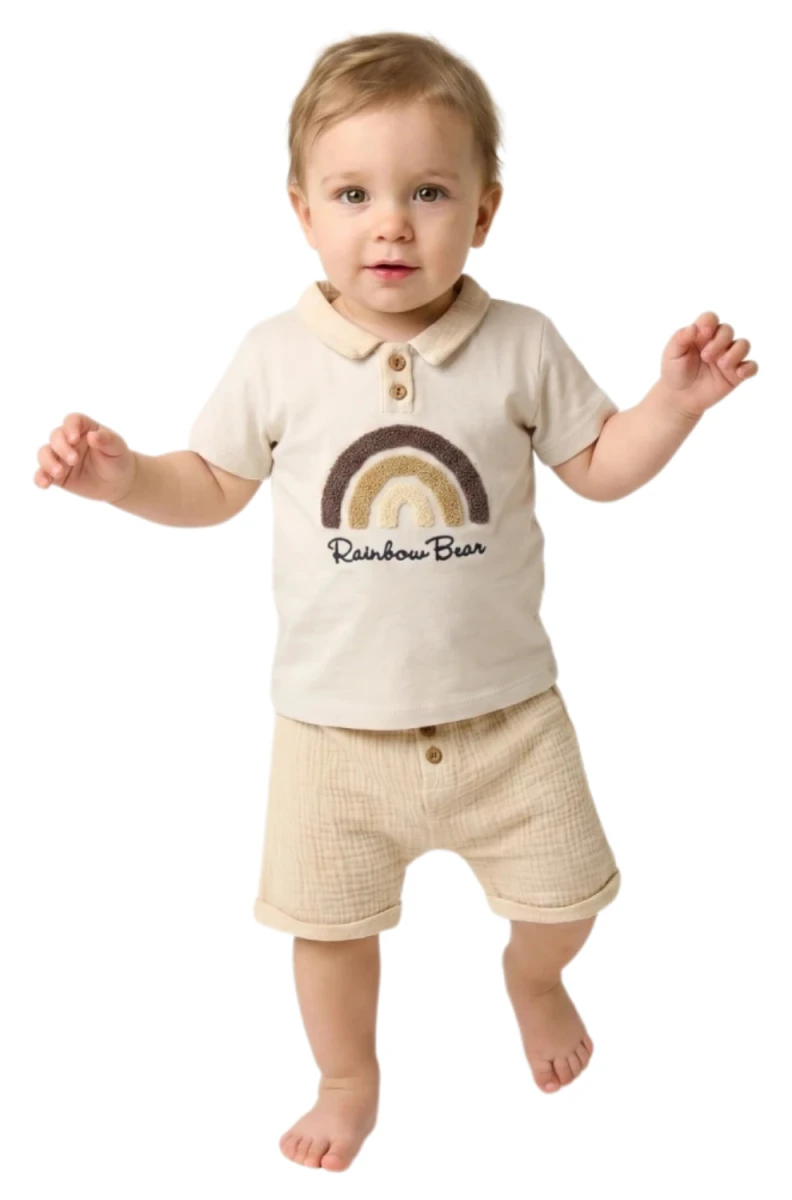 GÖKKUŞAĞI SÜZENELİ ERKEK BEBE YAZLIK 2 Lİ TAKIM 2628