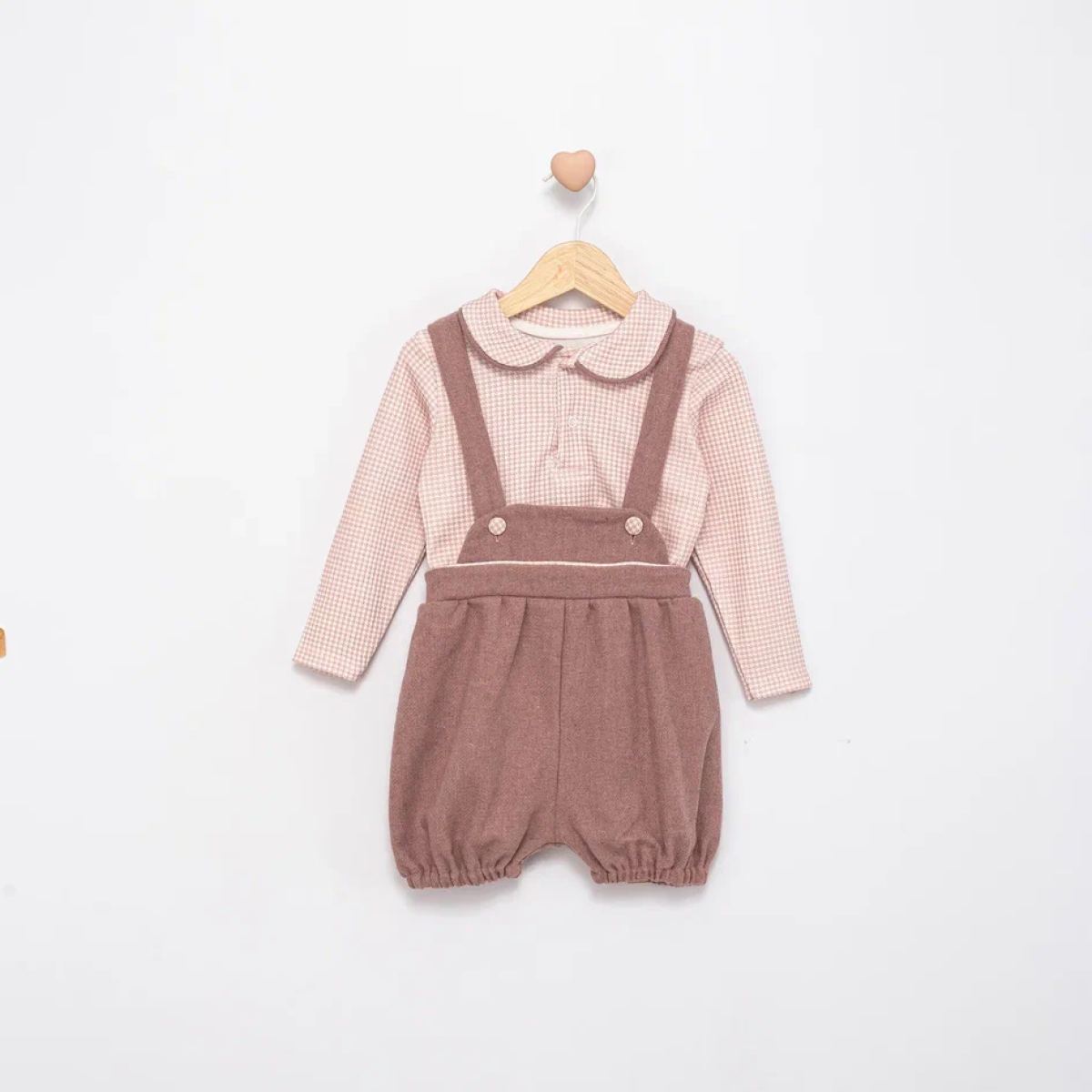 GÖMLEKLİ ŞORTLU KIZ BEBE SALOPET TAKIM 3216