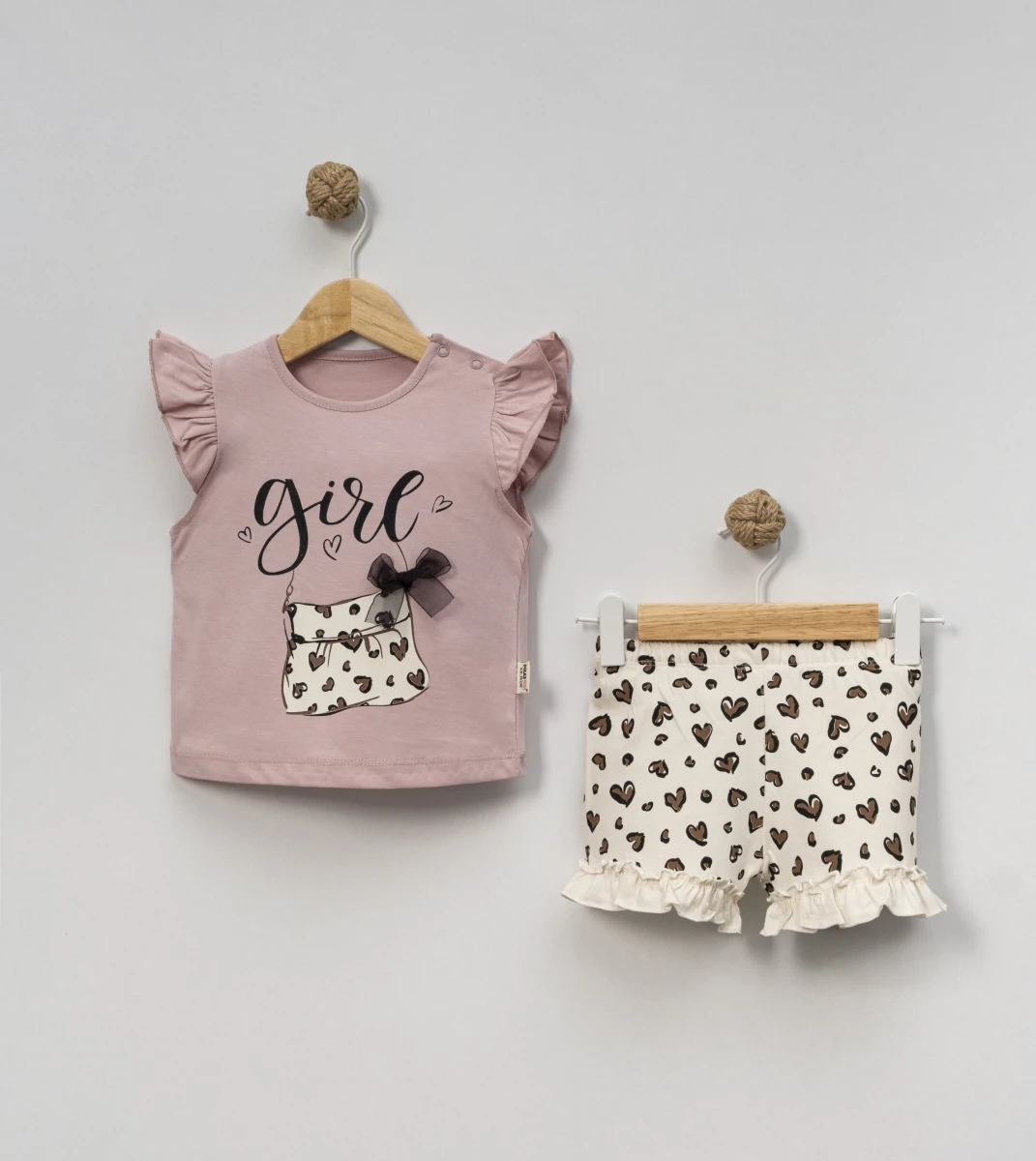 GRİL BASKILI FIYONKLU KIZ BEBE TAKIM 6034