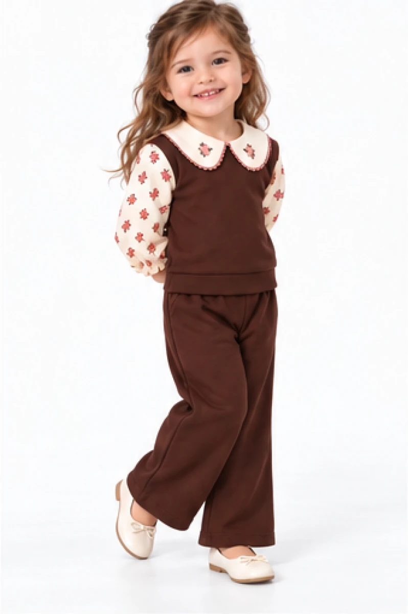 GÜL BEBE YAKA 2 İP KIZ BEBE TAKIM V3225