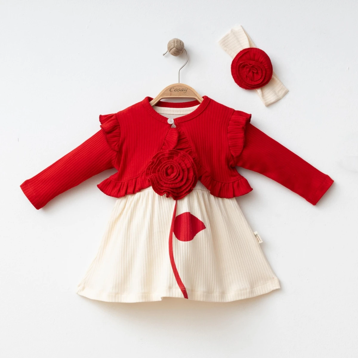GÜL DETAYLI BOLEROLU KIZ BEBE ELBİSE 25139
