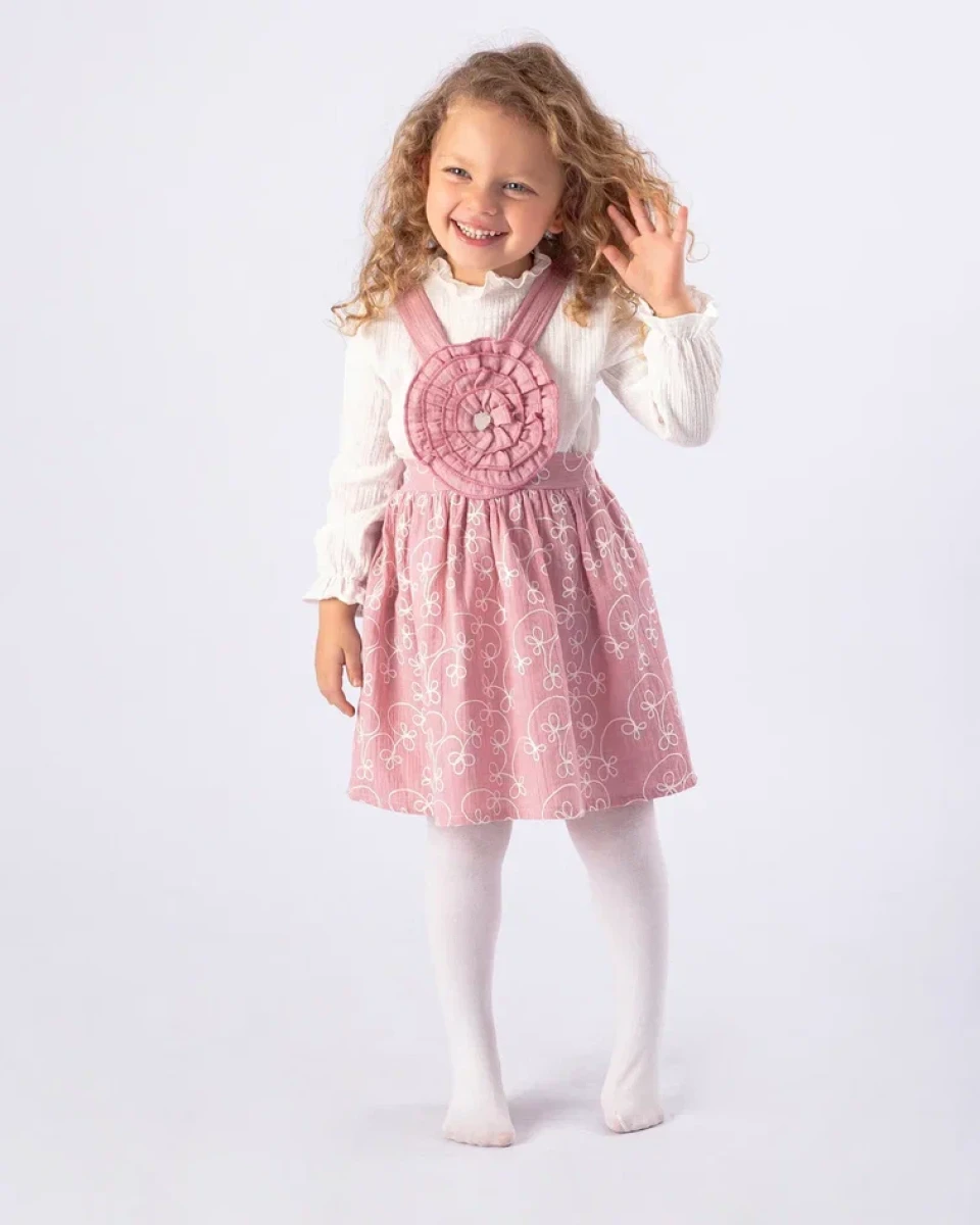GÜL DETAYLI SÜZENELİ MÜSLİN KIZ BEBE ELBİSE 5147