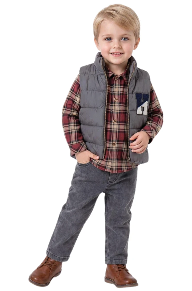 H YAZILI YELEKLİ ERKEK BEBE 3 LÜ TAKIM 1364